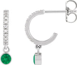 14K Gold Round Lab-Grown Emerald French-Set Hoop Earrings - White Gold