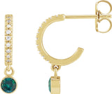 14K Gold Round Natural Alexandrite French-Set Hoop Earrings - Yellow Gold