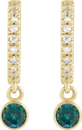 14K Gold Round Natural Alexandrite French-Set Hoop Earrings - Yellow Gold - view 2