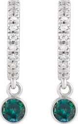 14K Gold Round Natural Alexandrite French-Set Hoop Earrings - White Gold - view 2