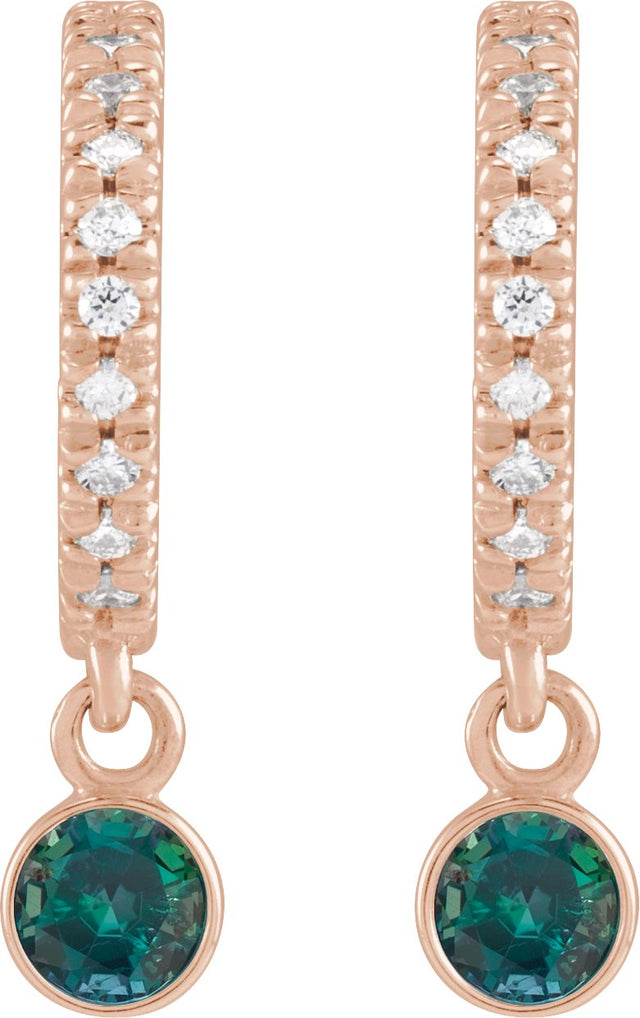 14K Gold Round Natural Alexandrite French-Set Hoop Earrings - Rose Gold - view 2
