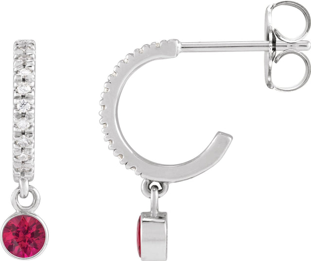 Platinum Round Natural Ruby French-Set Hoop Earrings