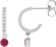 Platinum Round Lab-Grown Ruby French-Set Hoop Earrings