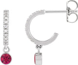 14K Gold Round Natural Ruby French-Set Hoop Earrings - White Gold