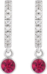 14K Gold Round Lab-Grown Ruby French-Set Hoop Earrings - White Gold - view 2