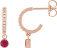 14K Gold Round Natural Ruby French-Set Hoop Earrings - Rose Gold