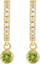 14K Gold Round Natural Peridot French-Set Hoop Earrings - Yellow Gold - view 2