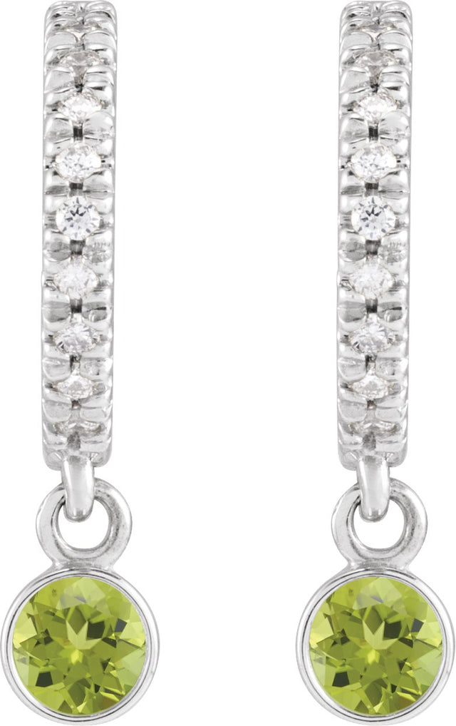 14K Gold Round Natural Peridot French-Set Hoop Earrings - White Gold - view 2