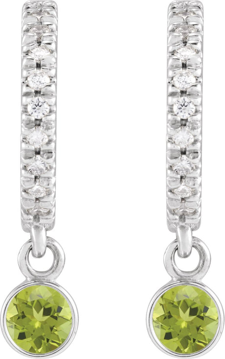 Platinum Round Natural Peridot French-Set Hoop Earrings - view 2