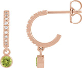 14K Gold Round Natural Peridot French-Set Hoop Earrings - Rose Gold