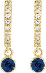 14K Gold Round Natural Blue Sapphire French-Set Hoop Earrings - Yellow Gold - view 2