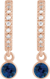 14K Gold Round Natural Blue Sapphire French-Set Hoop Earrings - Rose Gold - view 2