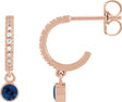 14K Gold Round Lab-Grown Blue Sapphire French-Set Hoop Earrings - Rose Gold