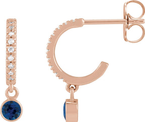 14K Gold Round Lab-Grown Blue Sapphire French-Set Hoop Earrings - Rose Gold
