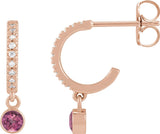 14K Gold Round Natural Pink Tourmaline French-Set Hoop Earrings - Rose Gold
