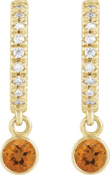 14K Gold Round Natural Citrine French-Set Hoop Earrings - Yellow Gold - view 2