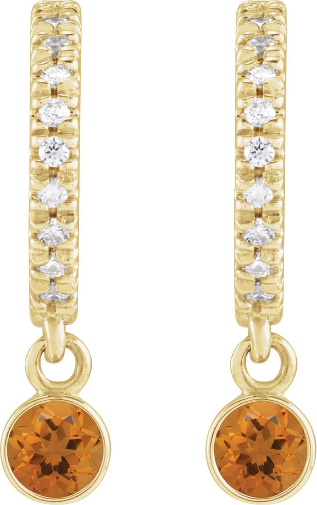14K Gold Round Natural Citrine French-Set Hoop Earrings - Yellow Gold - view 2