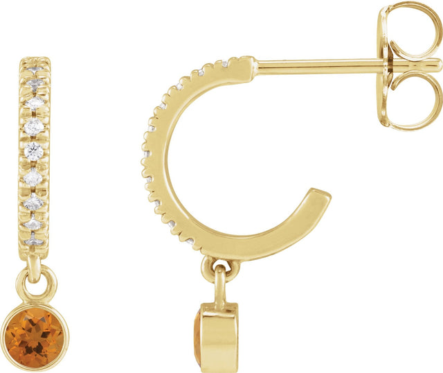 14K Gold Round Natural Citrine French-Set Hoop Earrings - Yellow Gold
