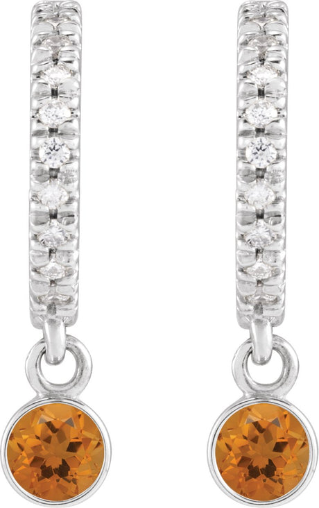 Platinum Round Natural Citrine French-Set Hoop Earrings - view 2