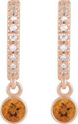 14K Gold Round Natural Citrine French-Set Hoop Earrings - Rose Gold - view 2