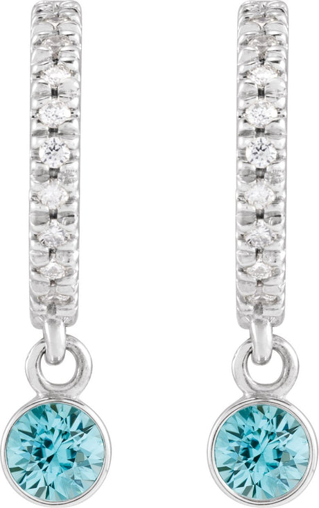 Platinum Round Natural Blue Zircon French-Set Hoop Earrings - view 2