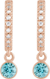 14K Gold Round Natural Blue Zircon French-Set Hoop Earrings - Rose Gold - view 2