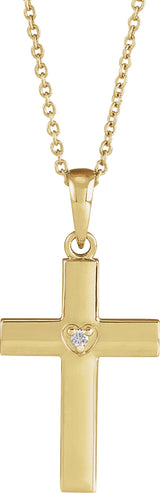 14K Gold Round Natural Diamond Engravable Cross Necklace or Pendant - Yellow Gold