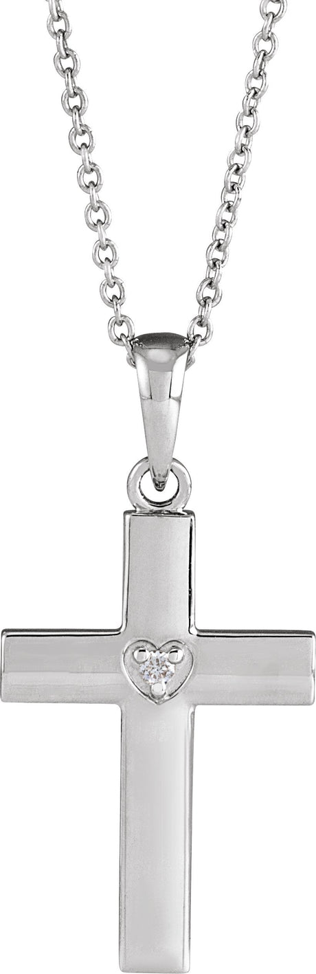 14K Gold Round Natural Diamond Engravable Cross Necklace or Pendant - White Gold