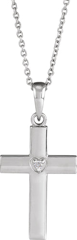 Platinum Round Natural Diamond Engravable Cross Necklace or Pendant