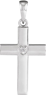 Platinum Round Natural Diamond Engravable Cross Necklace or Pendant