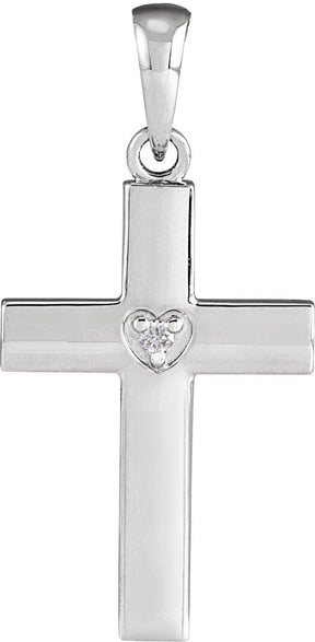 Platinum Round Natural Diamond Engravable Cross Necklace or Pendant