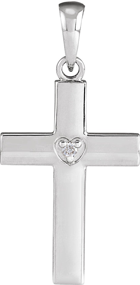 Platinum Round Natural Diamond Engravable Cross Necklace or Pendant