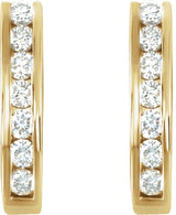 14K Gold Round Natural Diamond Channel-Set J-Hoop Earrings – 2mm Stones - Yellow Gold - view 2