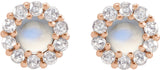 14K Gold Round Natural Rainbow Moonstone Rose-Cut Halo-Style Earrings - Rose Gold - view 5