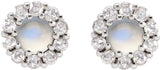 14K Gold Round Natural Rainbow Moonstone Rose-Cut Halo-Style Earrings - White Gold - view 4