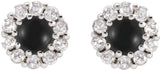 14K Gold Round Natural Black Onyx Rose-Cut Halo-Style Earrings - White Gold - view 4
