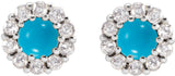14K Gold Round Natural Turquoise Rose-Cut Halo-Style Earrings - White Gold - view 4
