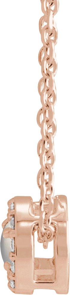 14K Gold Round Natural Rainbow Moonstone Halo-Style Rose-Cut Necklace or Pendant - Rose Gold - view 2