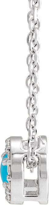 Platinum Round Natural Turquoise Halo-Style Rose-Cut Necklace or Pendant - view 2