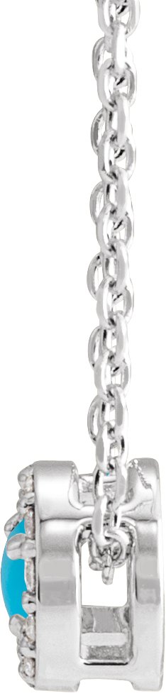 Platinum Round Natural Turquoise Halo-Style Rose-Cut Necklace or Pendant - view 2