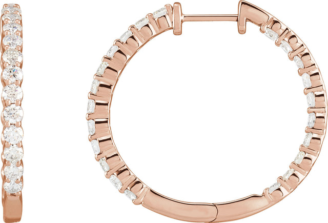 14K Gold Round Natural Diamond Inside-Outside Hoop Earrings – 1.5-3mm Stones - Rose Gold