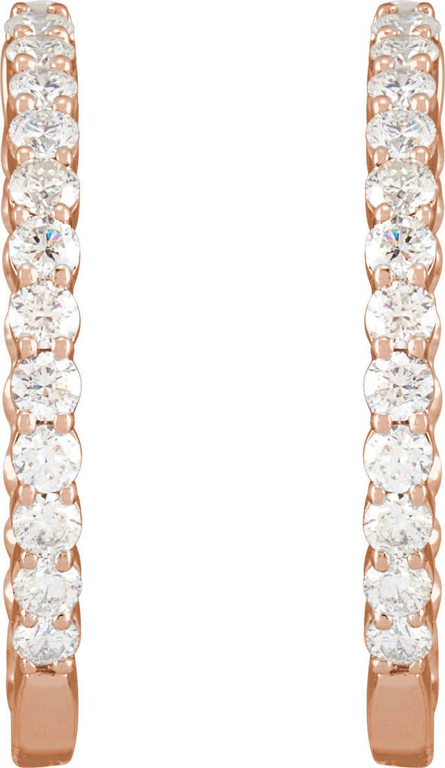 14K Gold Round Natural Diamond Inside-Outside Hoop Earrings – 1.5-3mm Stones - Rose Gold - view 3