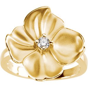 14K Gold Round Natural Diamond Flower Ring – 3mm Stones - view 2