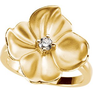 14K Gold Round Natural Diamond Flower Ring – 3mm Stones - view 4