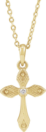 14K Gold Round Natural Diamond Accented Cross Necklace - Yellow Gold