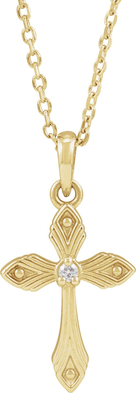 14K Gold Round Natural Diamond Accented Cross Necklace - Yellow Gold