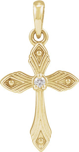 14K Gold Round Natural Diamond Accented Cross Necklace - Yellow Gold