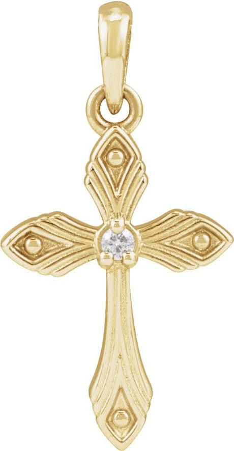 14K Gold Round Natural Diamond Accented Cross Necklace - Yellow Gold