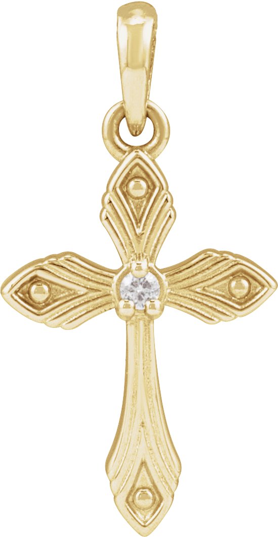 14K Gold Round Natural Diamond Accented Cross Necklace - Yellow Gold