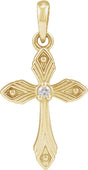 14K Gold Round Natural Diamond Accented Cross Necklace - Yellow Gold